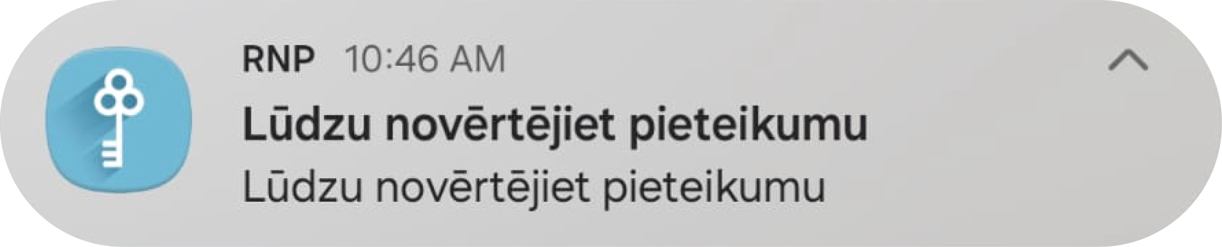 Rīgas namu pārvaldnieka sūtīts paziņojums. Teksts: RNP. Lūdzu novērtējiet pieteikumu